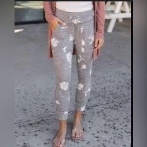 Grace & Lace Gray Floral Joggers